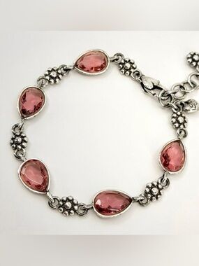 🌸 RARE BRIGHTON VINTAGE Pink Crystal Bracelet with Rose Pink Teardrops! 🌹